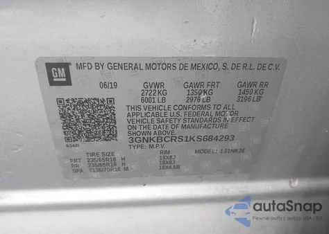 2019 Chevrolet Blazer z USA, uszkodzony, nr VIN 3GNKBCRS1KS684293